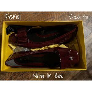 Fendi Burgundy Bow Patent Flats Shoes - Size 40 EUR (10 US) - New In Box